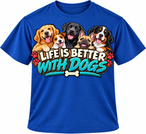 Life Is Better With Dogs – Colorful Dog Lover Graphic T-Shirt